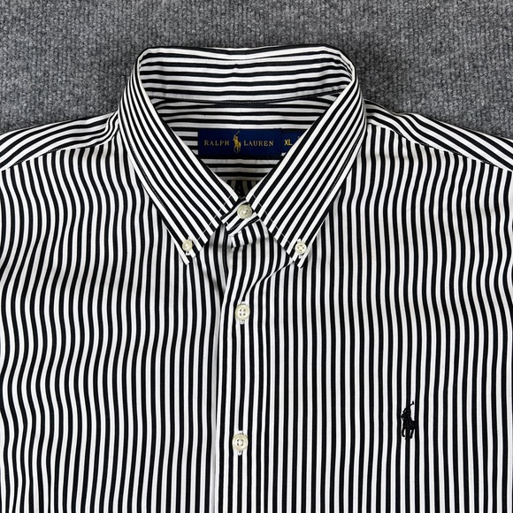 Polo Ralph Lauren Shirt Mens XL Black White Pinstripe Long Sleeve Button Pony - Picture 6 of 12
